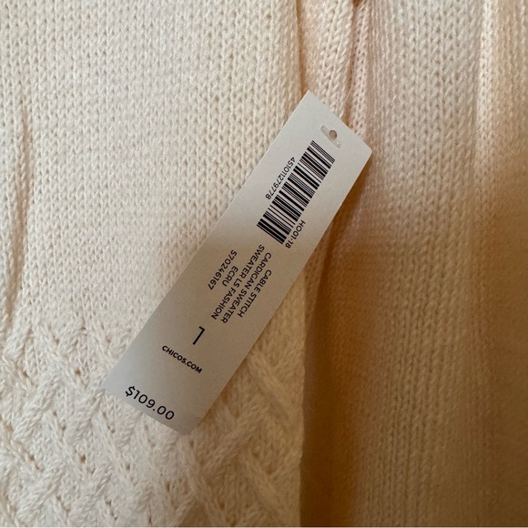 Chicos Cable style Cardigan Color Ecru (Ivory) Chicos Size 1 - Picture 3 of 3